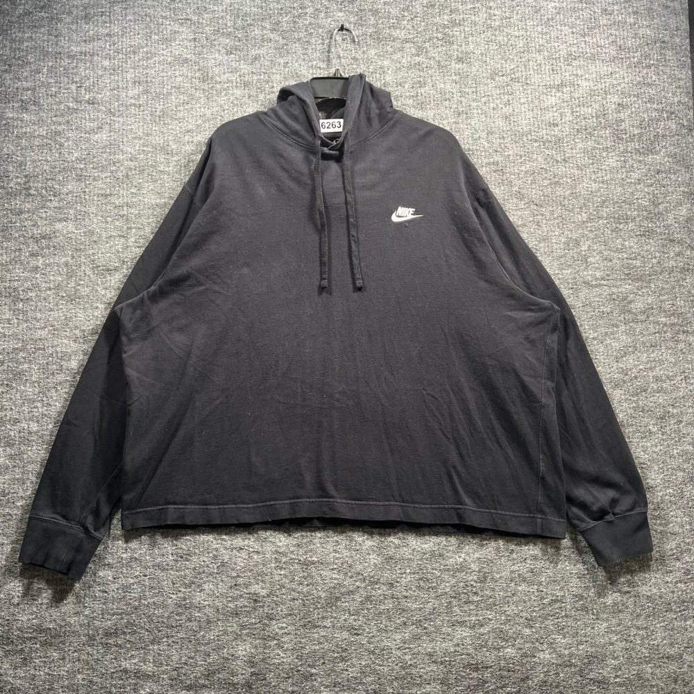 Nike Mens Black Long Sleeve Hooded Shirt Embroidered Logo Boxy Fit 2XL